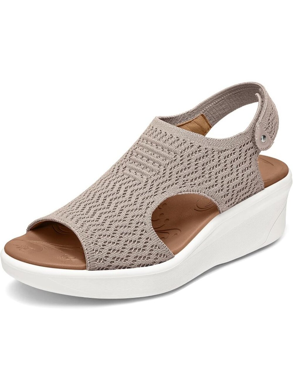 Women's Taupe Comfortable Wedge Sandals with Arch Support Breathable Knit